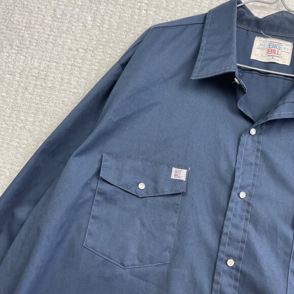 VTG Big Bill Canada Made Work Shirt Men 3XL Blue Pearl Snap Long Sleeve Workwear - Picture 3 of 14